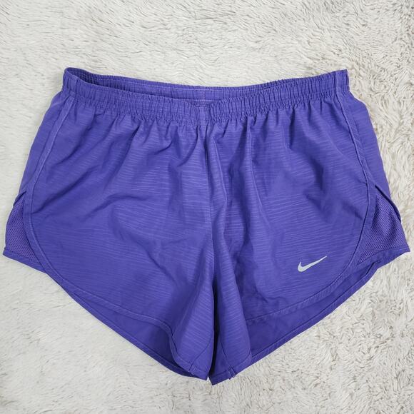 Nike Tempo Dri Fit Running Shorts Womens Small Purple Embossed Lined Zip Pocket - Picture 1 of 7